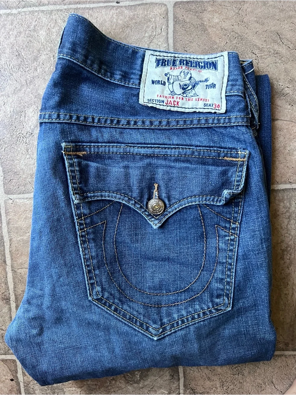 True Religion Jack Jeans Dark Wash 36x34 Flap Pocket